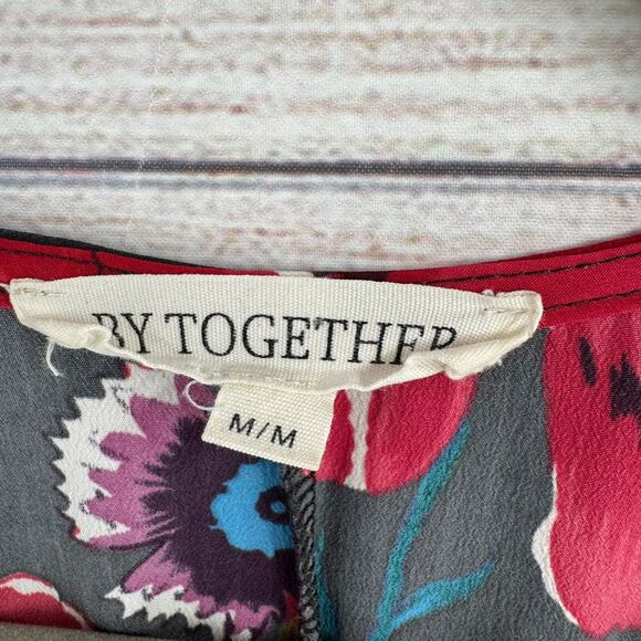 By Together Floral Open Front Kimono Top Womens Medium Gray Red Purple - Picture 7 of 10